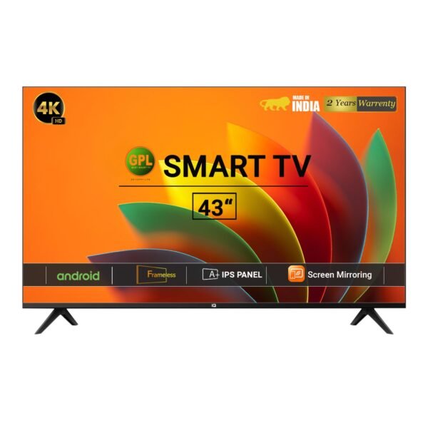 GPL 43 inches (110 cm) Frameless Full HD 2GB | 16 GB IPS Panel Smart LED TV with Sound Bar