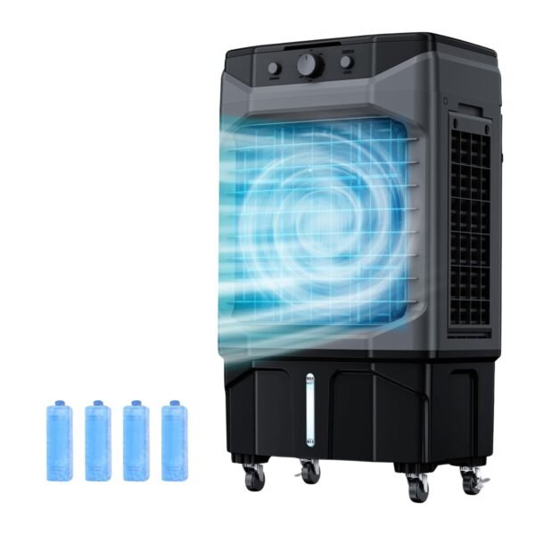 GPL-Air-Cooler-for-Home-Silent-Cooler-with-20L-Ice-Chamber-3-Speeds-Cooling-Mode-3-Side-Antibacterial-Honeycomb-Pads-4-Ice-Packs-Powerful-Throw-70°-Swing-Air-Cooler-for-Room-Black